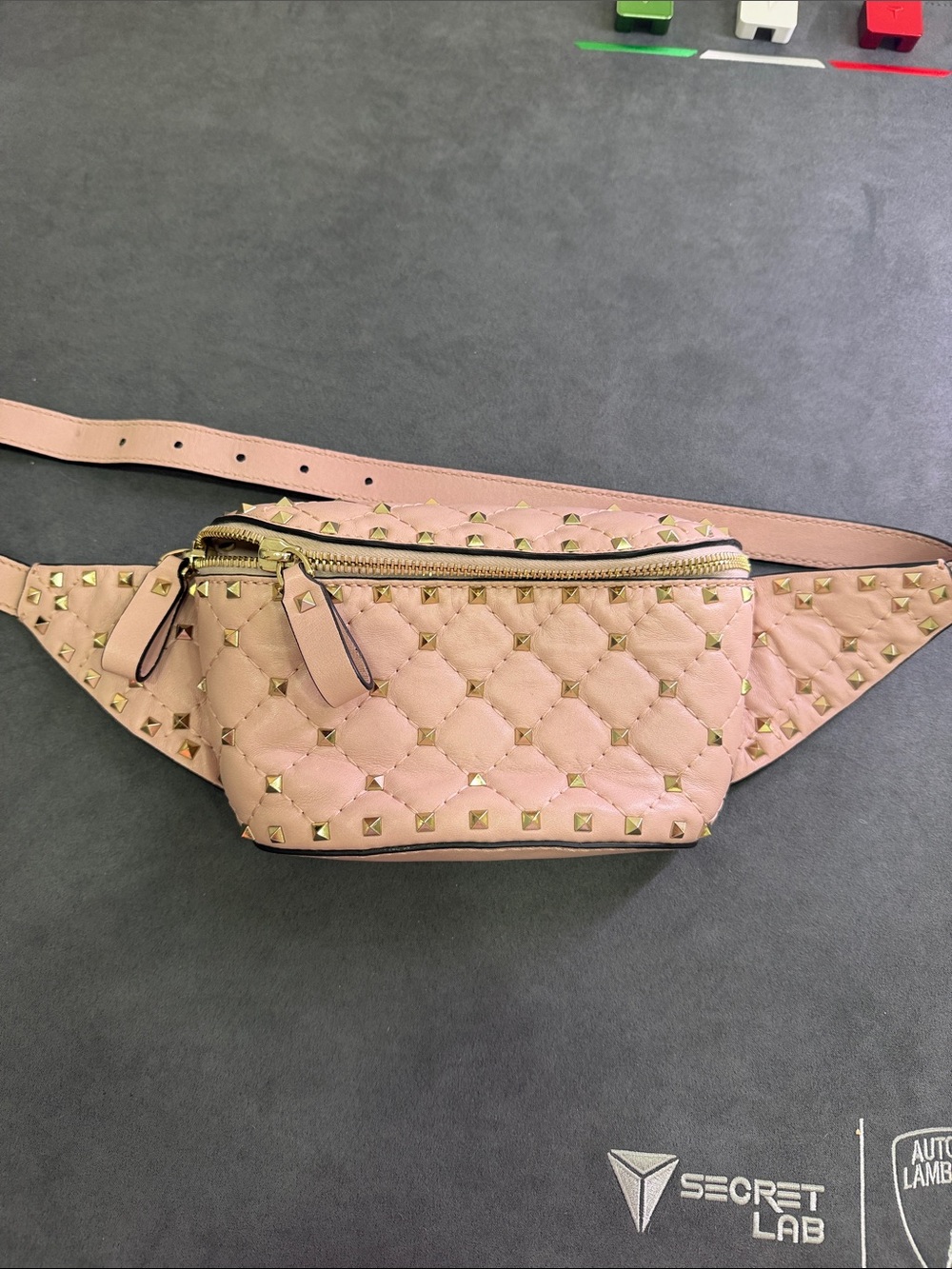 Quilted Studded Pink Leather Belt Bag